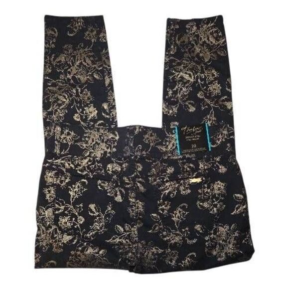 Thalia Sodi Pants - ​NWT Thalia Sodi Gold Metallic Floral Skinny Pants Black Size 10